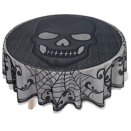 Amscan Halloween Skull Lace Round Table Cover, 70", Black