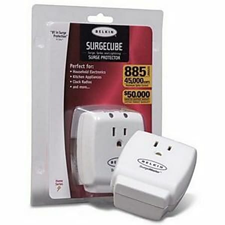 Belkin 1 Outlet SurgeCube - Grounded Outlet & Protected Light Indicators for Office, Travel, Desktop - 885 Joules - Receptacles: 1 x NEMA 5-15R - 885J