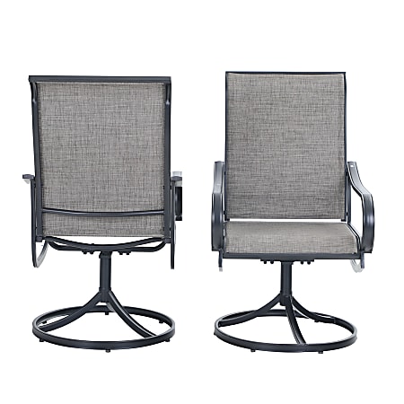 PHI VILLA Swivel Textilene Patio Outdoor Dining Chairs, Black, Set Of 2 Chairs