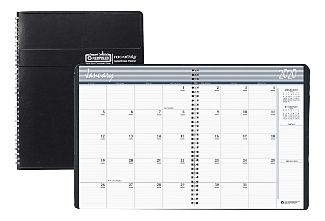 House of Doolittle 14-Month Monthly Planner, 8-1/2" x 11", 100% Recycled, Black, December 2019 To January 2021, HOD262