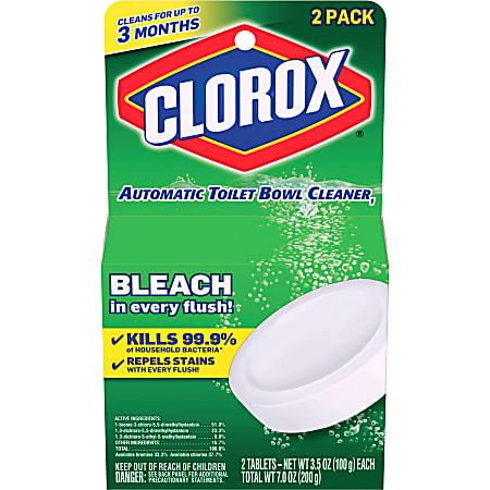 Clorox Ultra Clean Toilet Tablets Bleach - 3.50 oz (0.22 lb) - Deodorize - White - 2/Pack - 6 / Carton