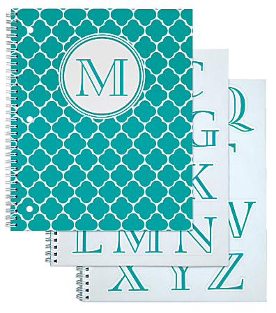 Office Depot® Brand Fashion Notebook, Personalizable, Moroccan, 10 1/2" x 8 1/2", College Ruled, 160 Pages (80 Sheets), Teal/White