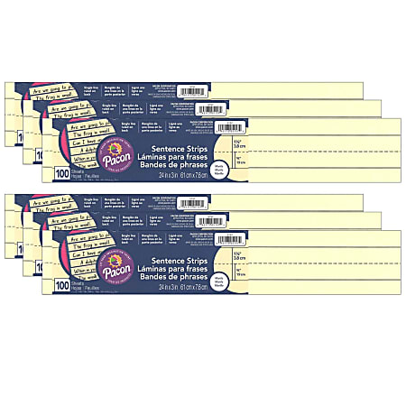 Pacon Sentence Strips, 1/16”H x 3”W x 24”D, Manila, 100 Strips Per Pack, Set Of 6 Packs