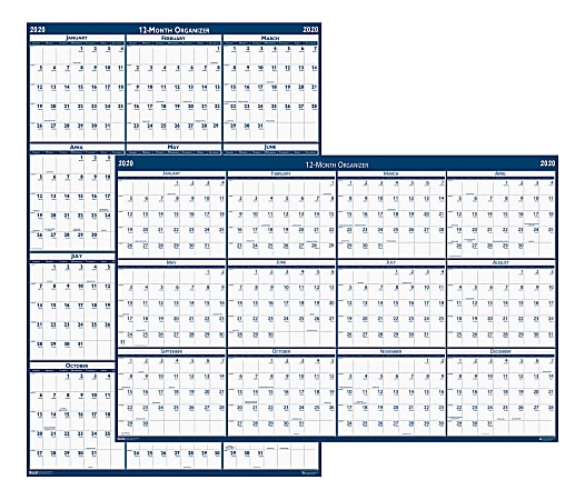 House of Doolittle Dated Laminated Wall Planner, 66" x 33", 100% Recycled, Blue/Gray, January To December 2020, HOD39