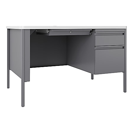Lorell® Fortress 48"W Steel Right-Pedestal Teacher's Computer Desk, Platinum/White