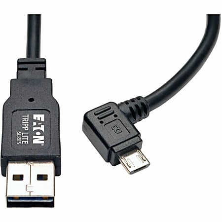 Tripp Lite Dedicated Reversible USB Charging Cable (Reversible A to Right-Angle 5-Pin Micro B) Black 3 ft. (0.91 m) - For Tablet PC, Smartphone, Mobile Device - 5 V DC Voltage Rating - Black"