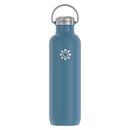 LifeFactory Stainless Steel Vacuum-Insulated Sport Bottle, 32 Oz, Dark Denim