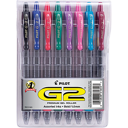 Pilot G2 Retractable Gel Pen, Bold Point, 1.0 mm, Assorted Barrels, Assorted Ink Colors, Pack Of 8