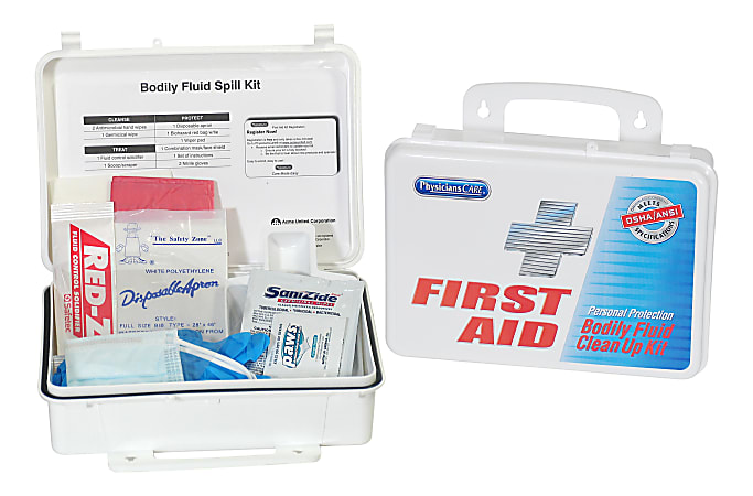 PhysiciansCare® Emergency First Aid Personal Protection And Bodily Fluid Spill Kit, White, 13 Pieces