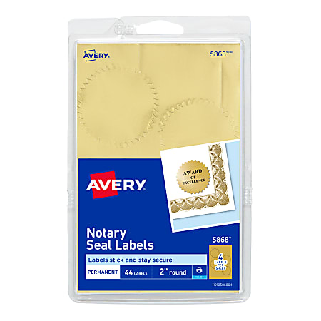 Avery® Permanent Self-Adhesive Notarial Seals, 2" Diameter, Pack Of 44