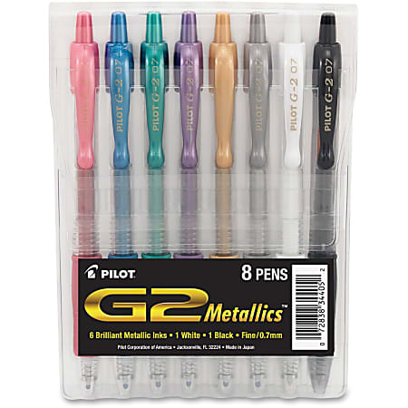 G2 Metallics Gel Pen, Retractable, Fine 0.7 mm, Assorted Ink and Barrel Colors, 8/Pack