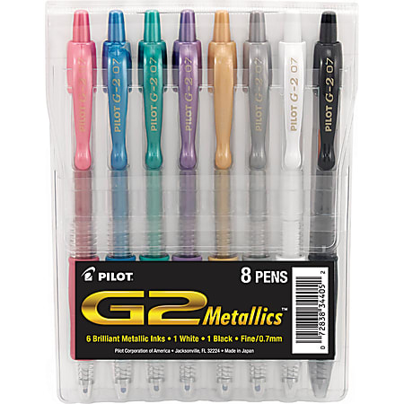 G2 Metallics Gel Pen, Retractable, Fine 0.7 mm, Assorted Ink and Barrel Colors, 8/Pack