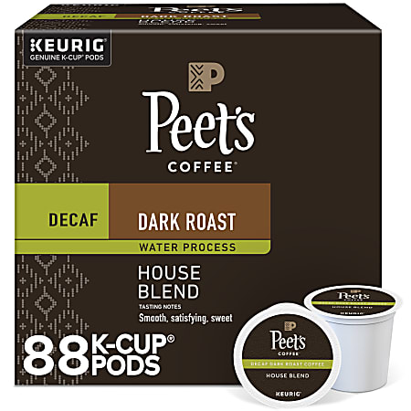 Peet's Coffee Decaf House Blend Coffee Keurig Single Serve K-Cup Pods, 22 Pods Per Pack, Case Of 4 Packs