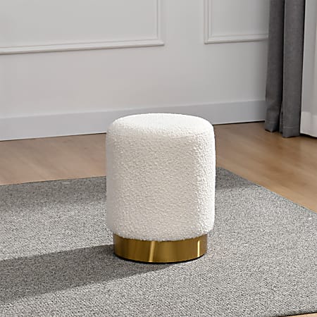 Glamour Home Bellini Bouclé Fabric Ottoman, 16-1/2”H x 13”W x 13”D, White/Gold