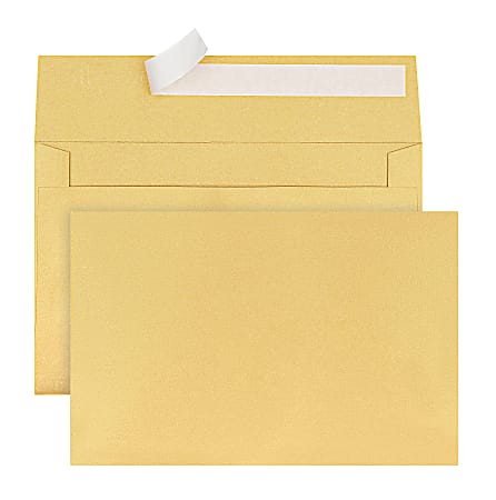 Office Depot® Brand Greeting Card Envelopes, A9, 5-3/4" x 8-3/4", Clean Seal, Gold Pearl, Box Of 25