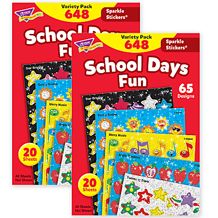 Trend Sparkle Stickers, School Days, 648 Stickers Per Pack, Set Of 2 Packs