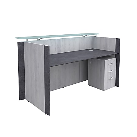 Forward Furniture Allure 80"W 1-Pedestal Reception Desk, Box File, Stormy Gray/Ashwood White