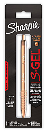 Sharpie S-Gel, Gel Pen, Copper Metal Body, Medium Point (0.7mm), Black Ink, Includes 1 Pen and 1 Additional Ink Refill