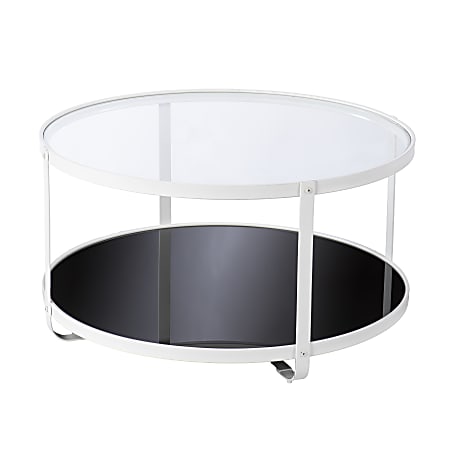 SEI Furniture Vimmerly Glass-Top Cocktail Table, 18"H x 32"W x 32"D, White/Clear