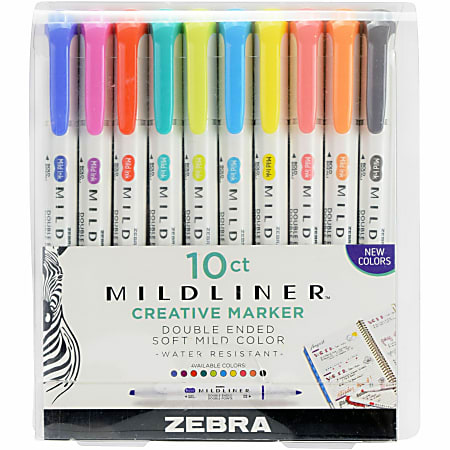 Zebra Pen Mildliner Double Ended Highlighter Fine Bold Marker Point Bullet Chisel Marker Point Style 10 Pack Office Depot