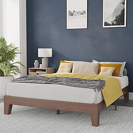 Flash Furniture Evelyn Wood Platform Bed With Wooden Support Slats, Queen, 79-1/2”L x 59-1/2”W x 79-1/2”D, Walnut