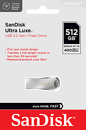 SanDisk® Ultra Luxe USB 3.2 Flash Drive, 512GB, Silver