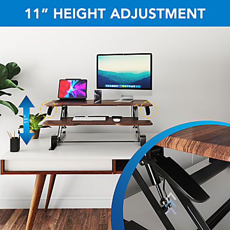 Mount It 38 W Standing Desk Converter With Adjustable Height Brown Office Depot