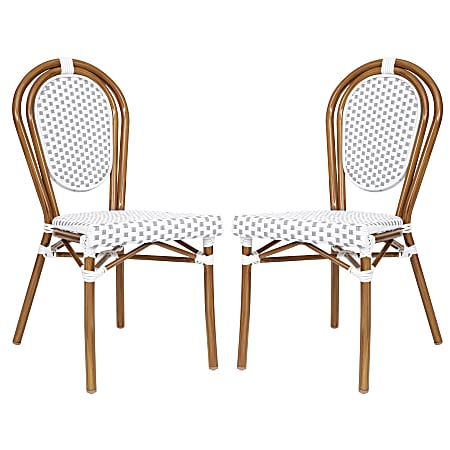 Flash Furniture 2 Pack Lourdes Indoor/Outdoor Commercial Thonet Bistro Stacking Chair, PE Rattan and Aluminum Frame, White & Gray/Natural Frame