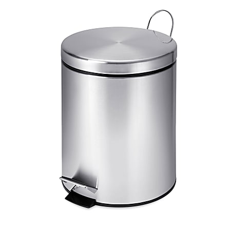 Honey-Can-Do Steel Step Trash Can, Round, 1.3 Gallons, Stainless Steel