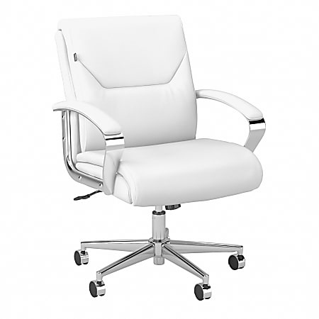 Bush Business Furniture South Haven Bonded Leather Mid-Back Executive Office Chair, White Bonded Leather, Standard Delivery