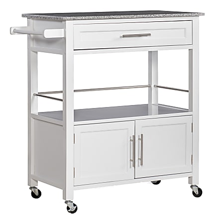 Linon Glen Granite-Top Kitchen Cart, 36"H x 33"W x 18"D, White