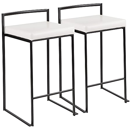 LumiSource Fuji Stacker Counter Stools, White Seat/Black Frame, Set of 2 Stools, B26FUJIBKW2