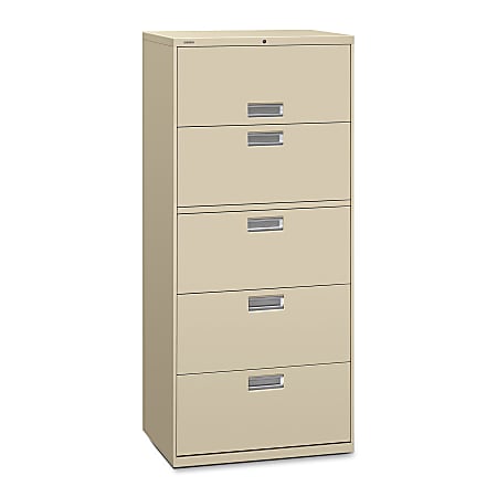 HON® 600 30"W Lateral 5-Drawer Standard File Cabinet With Lock, Metal, Putty