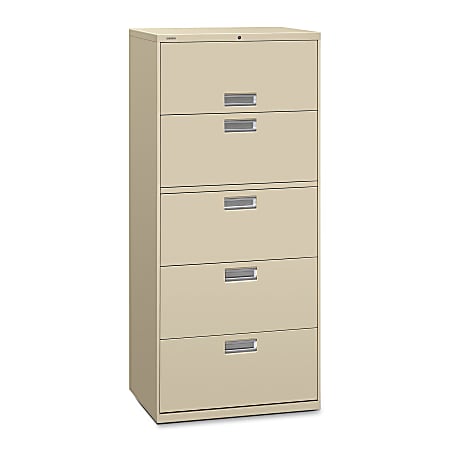 HON® 600 30"W x 18"D Lateral 5-Drawer File Cabinet With Lock, Putty