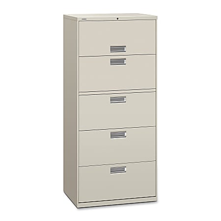 HON® 600 30"W x 18"D Lateral 5-Drawer File Cabinet With Lock, Light Gray