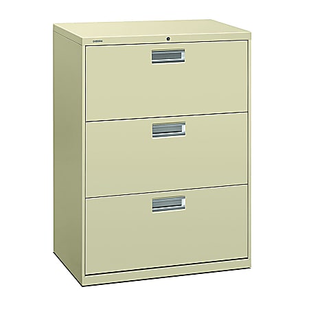 HON® 600 30"W x 18"D Lateral 3-Drawer File Cabinet With Lock, Putty