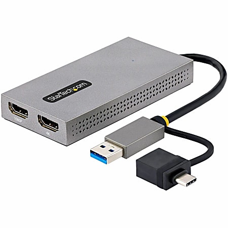 StarTech.com USB to Dual HDMI Adapter USB AC to 2x HDMI Displays 1x 4K30 1x  1080p USB 3.0 to HDMI Converter 4in11cm Cable WinMac - Office Depot