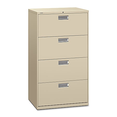 HON® 600 30"W x 19-1/4"D Lateral 4-Drawer File Cabinet With Lock, Putty