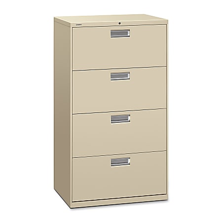 HON® 600 30"W x 18"D Lateral 4-Drawer File Cabinet With Lock, Putty