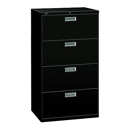 HON® 600 30"W x 19-1/4"D Lateral 4-Drawer File Cabinet With Lock, Black