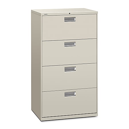 HON® 600 30"W x 19-1/4"D Lateral 4-Drawer File Cabinet With Lock, Light Gray