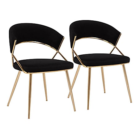 LumiSource Jie Glam Dining Chairs, Black/Gold, Set Of 2 Chairs