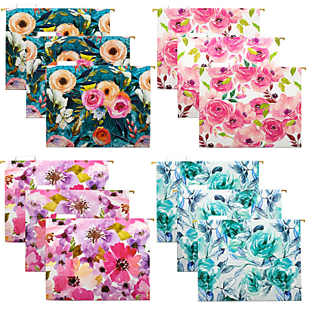 Global Deluxe Designer Printed Hanging File Folders, 1/5 Cut, Letter Size, Floral, Pack Of 12 Folders