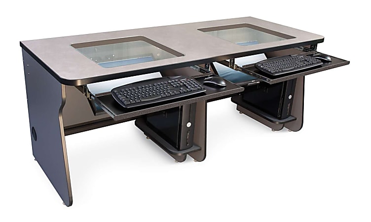 Hoffman Mira Vista Glass Top Computer Desk, 66"W, Gray