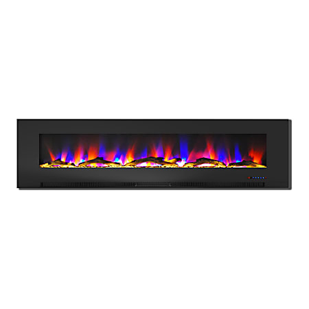 Cambridge® Wall-Mount Electric Fireplace With Multicolor Flames And Driftwood Log Display, 78", Black