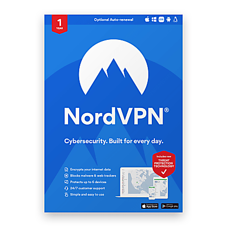 Avanquest NordVPN Internet Security And Privacy, For PC or Mac®, 6 Devices, 1 Year Subscription