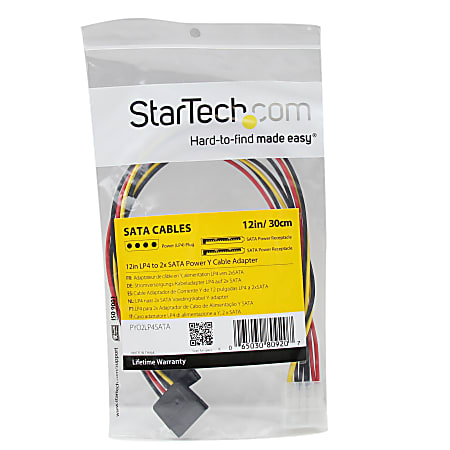 StarTech.com 12in LP4 to 2x SATA Power Y Cable Adapter - Molex to to ...