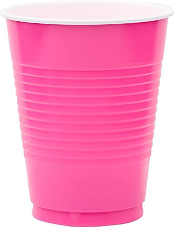 JAM PAPER Plastic Party Cups, 16 oz, Fuchsia, 20 Glasses/Pack