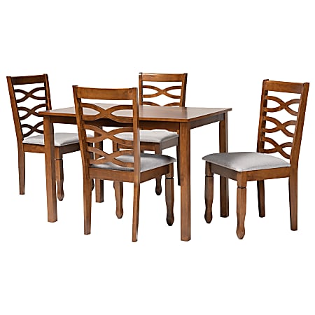 Baxton Studio Lanier 5-Piece Dining Set, Gray/Walnut