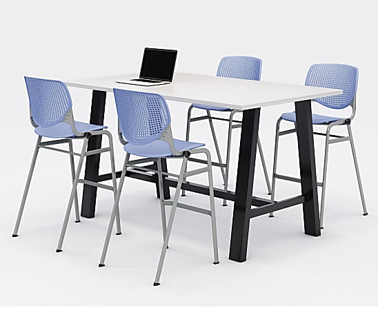 KFI Studios Midtown Bistro Table With 4 Stacking Chairs, 41"H x 36"W x 72"D, Designer White/Peri Blue